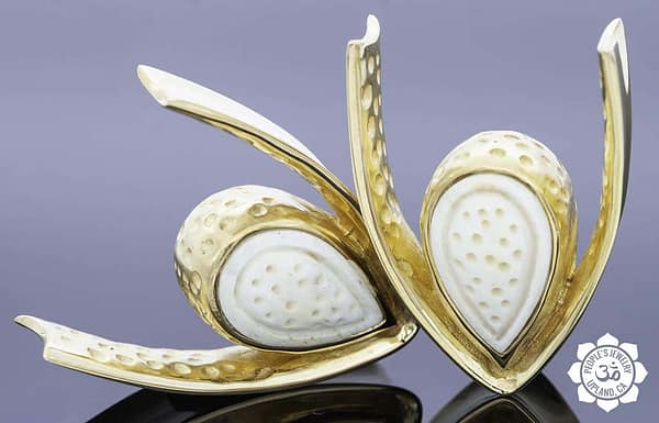 18kt Gold Plated Saddle Spreaders with Walrus Ivory and Reconstituted Amber