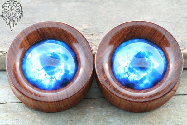 Mopani Wood Plugs with Pressed Cosmic Glass Inlay