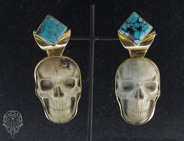 Jasper Skull with Turquoise Diamond Dangle