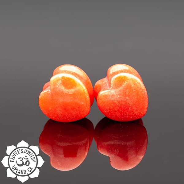 Double Flare Red Jade Heart Plugs