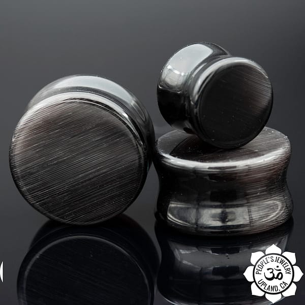 Static Black Glass Double Flare Plugs by People's Jewelry
