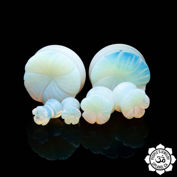Opalite carved pansy plugs