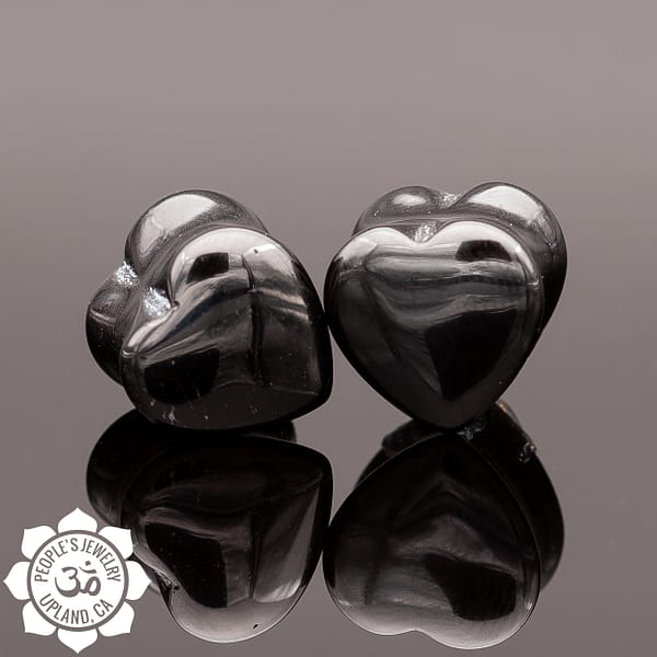 Double Flare Black Obsidian Heart Plugs