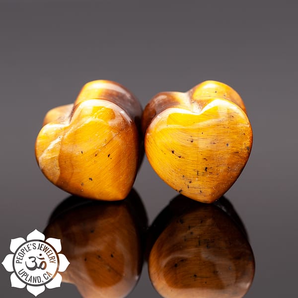 Double Flare Tiger's Eye Heart Plugs